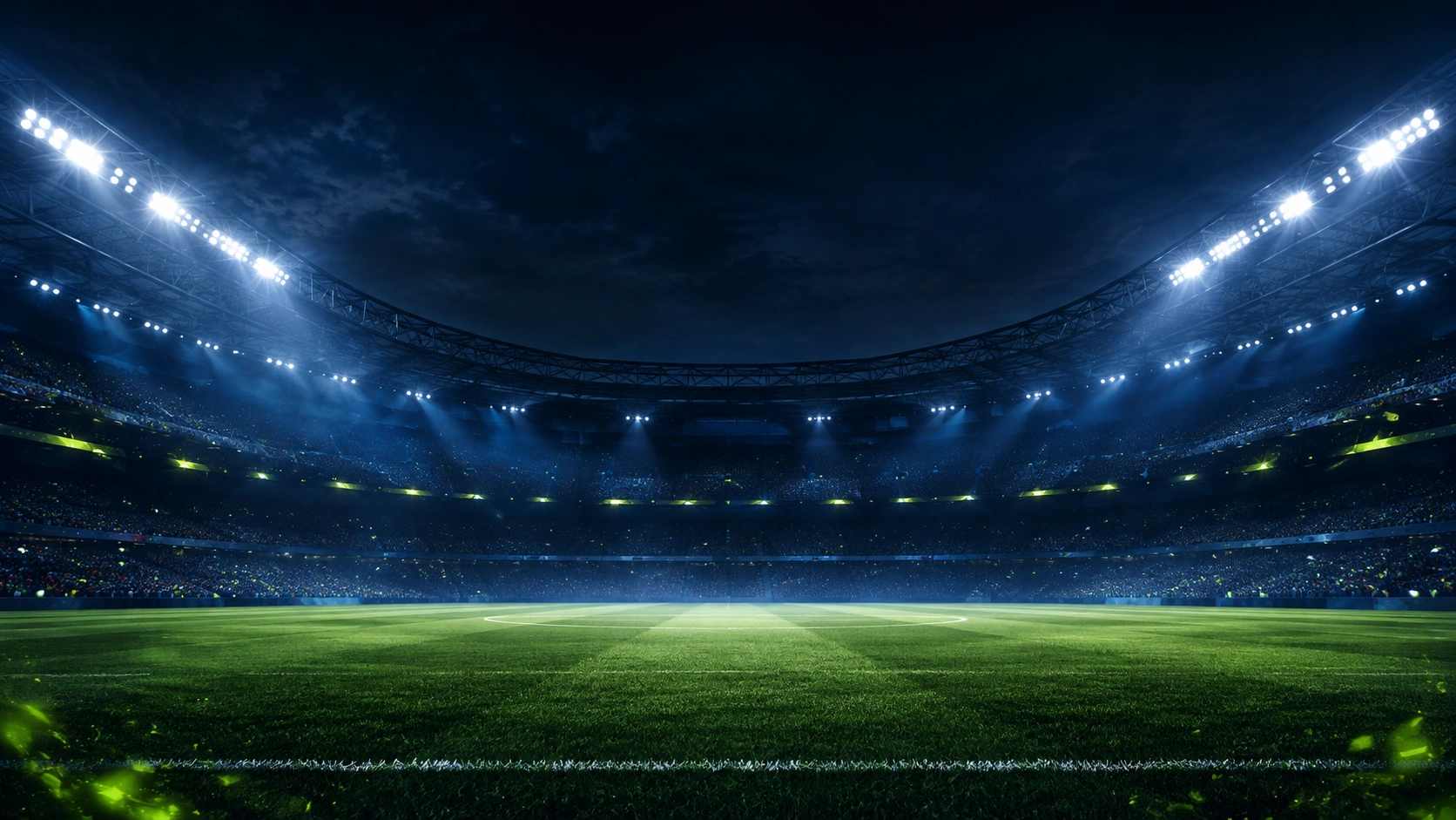 Floodlit football stadium used as the visual backdrop for the MySportCal Match Centre